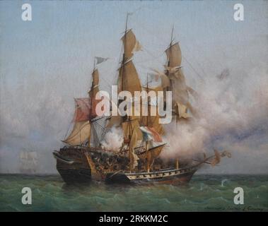 La prise du Kent par Robert Surcouf dans le golfe du Bengale, le 7 octobre 1800. 1850 [?] Par Ambroise Louis Garneray Banque D'Images