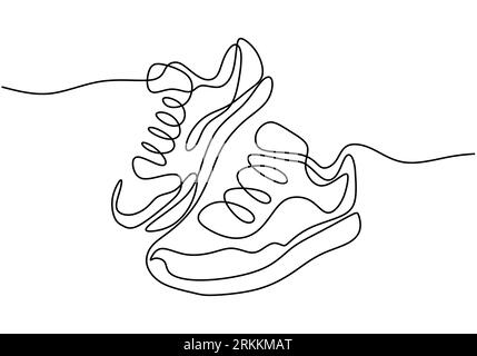 Dessin continu d'une ligne de baskets. Chaussures de sport dans un style minimaliste. Concept de voyageur touristique isolé sur fond blanc. Illustration vectorielle Illustration de Vecteur