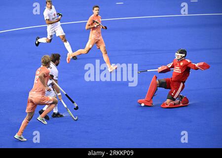 Monchengladbach, Allemagne. 25 août 2023. Le Belge Cedric Charlier un match de hockey entre l'équipe nationale belge de hockey masculin Red Lions et les pays-Bas, jeudi 24 août 2023 à Monchengladbach, en Allemagne, la première demi-finale des championnats d'Europe de hockey masculin. Les championnats EuroHockey 2023 ont lieu du 18 au 27 août 2023. BELGA PHOTO DIRK WAEM crédit : Belga News Agency/Alamy Live News Banque D'Images