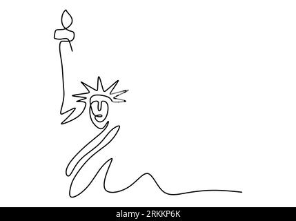 Statue de la liberté dans un dessin au trait continu. Bâtiment historique de New York isolé sur fond blanc. Statue célèbre du monde. Minimali moderne simple Illustration de Vecteur