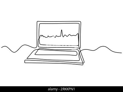 Graphiques indicateurs de croissance sur l'écran d'ordinateur portable dans une ligne continue dessinée à la main style minimalisme d'art. Le concept est la croissance de la bourse isolé o Illustration de Vecteur