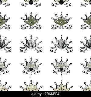 Lotus dessin modèle sans couture. Motifs ethniques tribaux, ancien bohème asiatique traditionnel dessiné à la main. Décoration florale vintage pour textile de mode pri Illustration de Vecteur