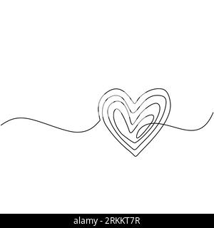 Dessin de ligne continue coeur, vecteur de mariage noir et blanc illustration minimaliste du concept d'amour minimalisme dessin à une main thème romantique. Illustration de Vecteur