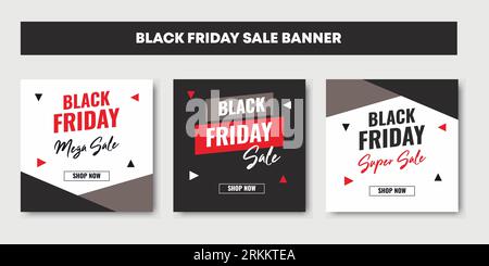 Modèle de publication sur les réseaux sociaux du vendredi fou, bannière publicitaire et vente de produits. Signe de promotion avec illustration vectorielle de conception élégante, set carré pro Illustration de Vecteur