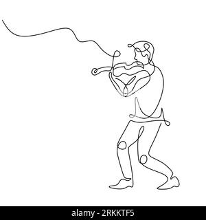 Musique dessin au trait continu, un homme jouant du violon, simple main dessinée avec contour minimaliste. Illustration de Vecteur