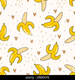 Mignon jaune banane mignon motif sans couture Illustration de Vecteur