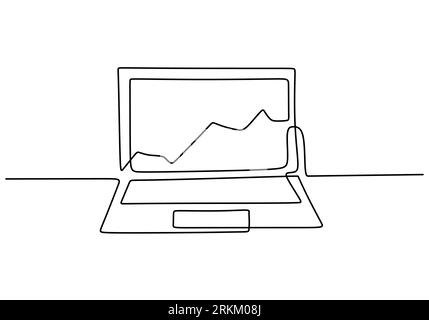 Graphiques indicateurs de croissance sur l'écran d'ordinateur portable dans une ligne continue dessinée à la main style minimalisme d'art. Le concept est la croissance de la bourse isolé o Illustration de Vecteur