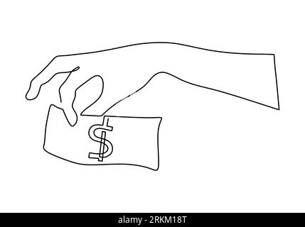 Main tenant l'argent dollar dessin continu de ligne, minimalisme dessiné à une main, symbole d'illustration vectorielle de don et de donner et gagner. Illustration de Vecteur