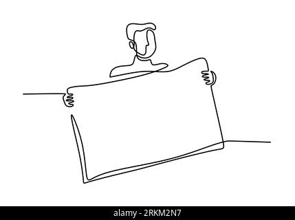 Dessin continu d'une ligne d'un homme apportant la bannière de tableau de démonstration. Journée de la démocratie une ligne concept isolé sur fond blanc. Illustration de Vecteur