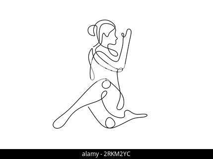 Dessin continu d'une ligne de femme assise jambes croisées méditant et yoga. Dessin à une seule ligne de femme assise dans la pose de yoga avec les bras devant Illustration de Vecteur