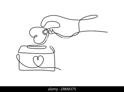 Dessin continu d'une ligne de parent donnant coeur d'amour en forme de boîte en forme d'amour. Symbole de signe d'assurance familiale. Charity Day une ligne isolée sur whit Illustration de Vecteur