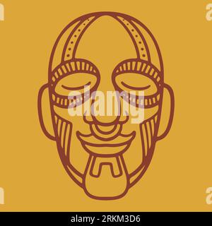 Icônes vectorielles de masque aztèque. Dessin animé traditionnel religieux maya ancien visage. Symboles traditionnels des peuples indigènes, tribus africaines. Vect plat coloré Illustration de Vecteur