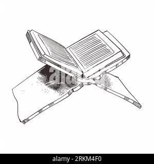 Dessiné à la main du croquis de livre sacré du coran isolé sur fond blanc. Illustration de Vecteur