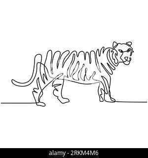 Dessin continu d'une ligne de Tigre marchant Illustration de Vecteur