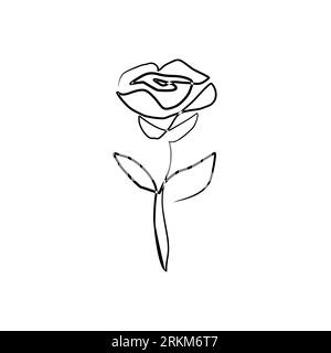 Fleur dessin d'une ligne minimaliste, contour floral rose dessiné à la main, concept de romantique et de beauté, bon pour l'affiche et l'art mural. Illustration de Vecteur