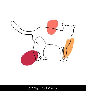 Continue une seule ligne de chat mignon abstrait isolé sur fond blanc. Illustration de Vecteur