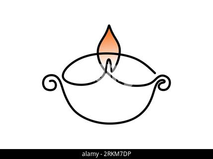 Bannière Happy Diwali Day avec une lampe à huile de dessin de ligne. Fête indienne des lumières Diwali. Illustration vectorielle sur fond blanc Illustration de Vecteur