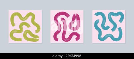 Pinceau à encre abstraite brillante formes de lignes ondulées audacieuses. Ensemble d'affiches d'illustration vectorielle texturée grunge. Illustration de Vecteur