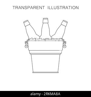 Bouteilles de bière en verre dans un seau en métal avec des glaçons. Illustration vectorielle, clipart. Bière froide. Dessin transparent et de contour. Illustration de Vecteur