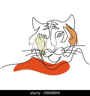 Dessin continu d'une ligne de fond blanc isolé de tête de tigre. Illustration de Vecteur
