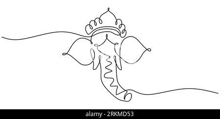 Continue une seule ligne de tête d'éléphant portant la couronne isolée sur fond blanc. Illustration de Vecteur