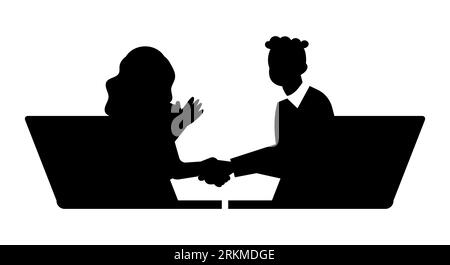Silhouette noire d'une poignée de main d'entreprise, deux employés serrant la main, vecteur isolé Illustration de Vecteur