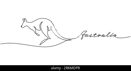 Une seule ligne continue de kangourou avec le mot de la lettre australie pour la célébration de la journée de l'australie. Illustration de Vecteur