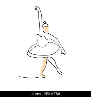 Continue une seule ligne de femme ballerine dansant isolé sur fond blanc. Illustration de Vecteur