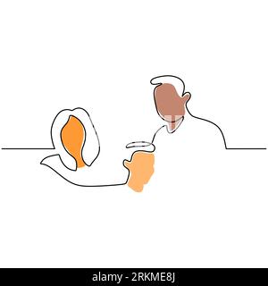 Continue une seule ligne de mère, père et leur fils isolés sur fond blanc. Illustration de Vecteur