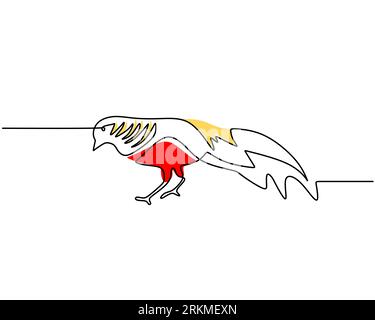 Une seule ligne continue de faisan d'or. Célèbre art de ligne d'oiseau isolé sur fond blanc. Illustration de Vecteur