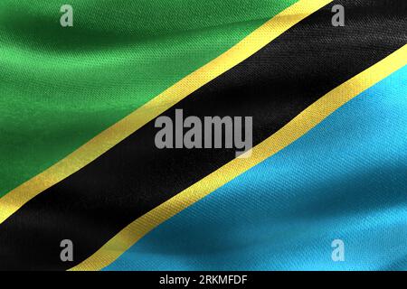 Illustration 3D d'Un drapeau de Tanzanie - drapeau de tissu ondulant réaliste. Banque D'Images