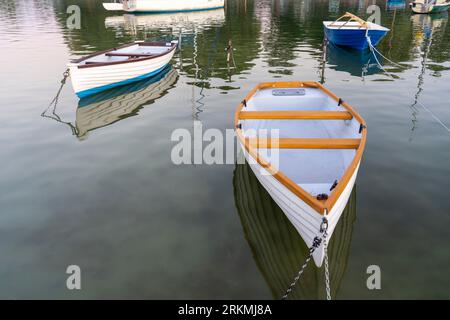 Petits bateaux de pêche rétro sur le lac Balaton avec de l'eau Banque D'Images