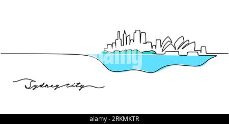 Une seule ligne continue de silhouette de sydney pour célébrer la fête de l'australie. Illustration de Vecteur