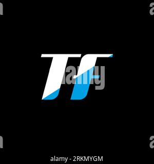 Conception de logo de lettre TF sur fond noir. Concept de logo de lettre d'initiales créatives TF. Motif icône TF. Design d'icône de lettre blanche et bleue TF sur bac noir Illustration de Vecteur
