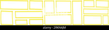 Éléments de cadre et de boîte avec détails de marqueur. Carrés de rectangle, de bordure et de pinceau. Surlignages, panneaux de texte et panneaux dessinés à la main. Vecteur plat Illustration de Vecteur