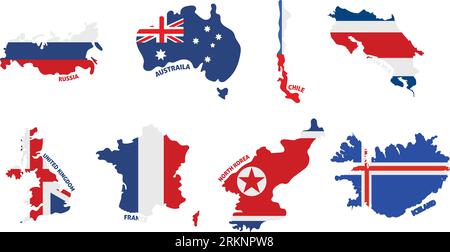Ensemble de cartes de pays en couleur avec ses drapeaux Vector Illustration de Vecteur