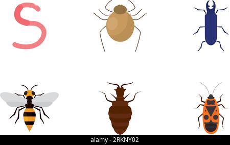 Ensemble de différentes icônes d'insectes de couleur vecteur Illustration de Vecteur