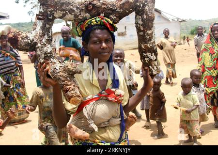 Bildnummer : 57705366 Datum : 27.03.2012 Copyright : imago/Xinhua (120327) -- ISINGIRO, 27 mars 2012 (Xinhua) -- Une réfugiée de la République démocratique du Congo (RDC) transporte un morceau de bois de chauffage pour un repas au camp de réfugiés de Nakivale dans le district d'Isingiro, au sud-ouest de l'Ouganda, le 20 mars 2012. Des décennies de tirs d’armes à feu, de massacres et de viols ont forcé des dizaines de milliers de Congolais à fuir vers l’Ouganda voisin. Des statistiques récentes du gouvernement ougandais montrent qu'entre 100-150 000 réfugiés de RDC traversent quotidiennement le district frontalier ougandais de Kisoro, fuyant quoi Banque D'Images