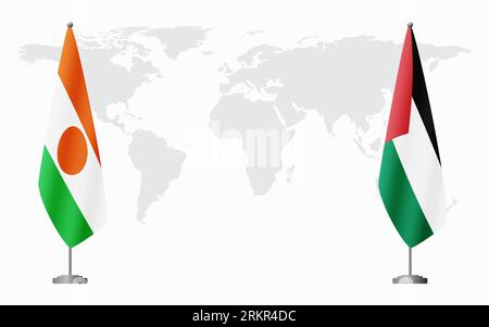 Niger and Palestine flags for official meeting against background of world map. Stock Vector