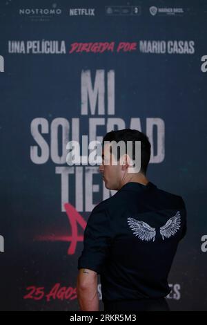 23 août 2023, Madrid, Madrid, Espagne : l'acteur espagnol Mario Casas pose lors d'un photocall pour les médias avant la première du film 'mi soledad tiene Alass', à Madrid (Espagne). Mario Casas, lauréat d'un Goya du meilleur acteur principal pour le film 'No mataras', fait le saut dans la production et la réalisation avec son premier film 'mi soledad tiene Alass', qui sortira en salles le 25 août. Le film, situé dans les quartiers où le réalisateur a passé son enfance, suit un groupe d'enfants qui vivent la vie sur le bord et volent les magasins de bijoux jusqu'à ce que quelque chose tourne mal et, bien sûr, th Banque D'Images