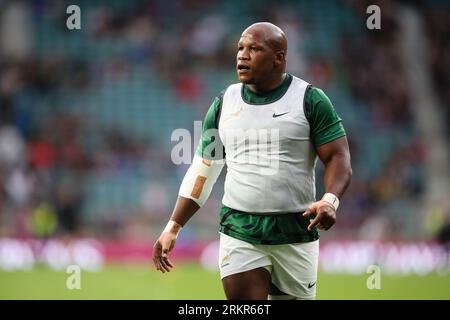 LONDRES, Royaume-Uni - 25 août 2023 : Bongi Mbonambi d'Afrique du Sud lors de l'échauffement avant le match international de la Qatar Airways Cup entre les Springboks d'Afrique du Sud et les All Blacks de Nouvelle-Zélande au Twickenham Stadium (crédit : Craig Mercer / Alamy Live News) Banque D'Images