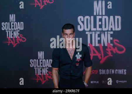 23 août 2023, Madrid, Madrid, Espagne : l'acteur espagnol Mario Casas pose lors d'un photocall pour les médias avant la première du film 'mi soledad tiene Alass', à Madrid (Espagne). Mario Casas, lauréat d'un Goya du meilleur acteur principal pour le film 'No mataras', fait le saut dans la production et la réalisation avec son premier film 'mi soledad tiene Alass', qui sortira en salles le 25 août. Le film, situé dans les quartiers où le réalisateur a passé son enfance, suit un groupe d'enfants qui vivent la vie sur le bord et volent les magasins de bijoux jusqu'à ce que quelque chose tourne mal et, bien sûr, th Banque D'Images