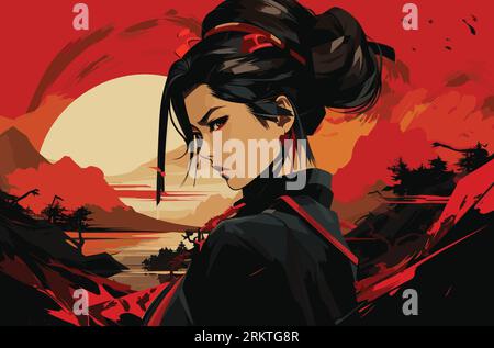 T-shirt Design - Geisha on oriental background Stock Vector