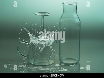 éclaboussures d'eau des gouttes dans le verre en mouvement Banque D'Images