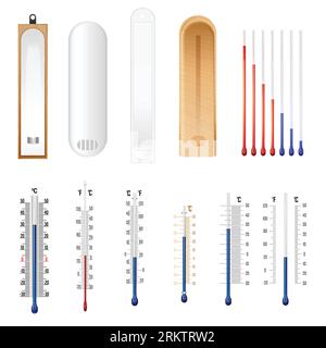 Les éléments thermométriques sont simulés pour les mesures météorologiques avec l'échelle celsius et fahrenheit illustration vectorielle isolée réaliste Illustration de Vecteur