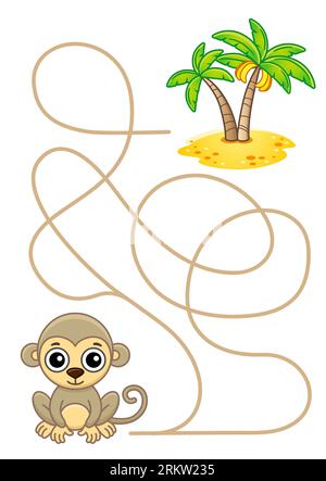 Jeu de labyrinthe pour les enfants. Aidez un singe à trouver un chemin correct Illustration de Vecteur