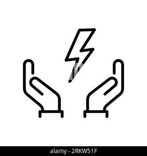 icône d'économie d'énergie, contrôle de la puissance électrique, consommation d'économie de main, symbole de ligne mince sur fond blanc - illustration vectorielle de trait modifiable Illustration de Vecteur