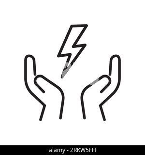 icône d'économie d'énergie, contrôle de la puissance électrique, consommation d'économie de main, symbole de ligne mince sur fond blanc - illustration vectorielle de trait modifiable Illustration de Vecteur