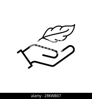 Lightweight Feather on Hand Line Icon. Soft Delicate Sensitive Plumelet Linear Pictogram. Light Weight Outline Symbol. Easy Smooth Feather. Editable S Stock Vector