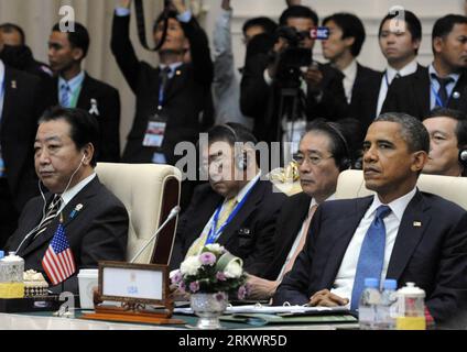 Bildnummer : 58722746 Datum : 20.11.2012 Copyright : imago/Xinhua (121120) -- PHNOM PENH, 20 novembre 2012 (Xinhua) -- le Premier ministre japonais Yoshihiko Noda (1e L) et le président américain Barack Obama (1e R) participent au 7e Sommet de l'Asie de l'est (EAS) à Phnom Penh, Cambodge, le 20 novembre 2012. Le 7e Sommet de l’Asie de l’est (EAS) s’est ouvert ici mardi en présence des dirigeants de 10 États membres de l’ASEAN et de huit partenaires du dialogue ainsi que des dirigeants de certaines institutions financières internationales. (Xinhua/Ma Ping) (nxl) CAMBODGE-PHNOM PENH-7E SOMMET DE L'ASIE DE L'EST PUBLICATIONxNOTxINxCHN People Politik Konferenz Gipfel Banque D'Images